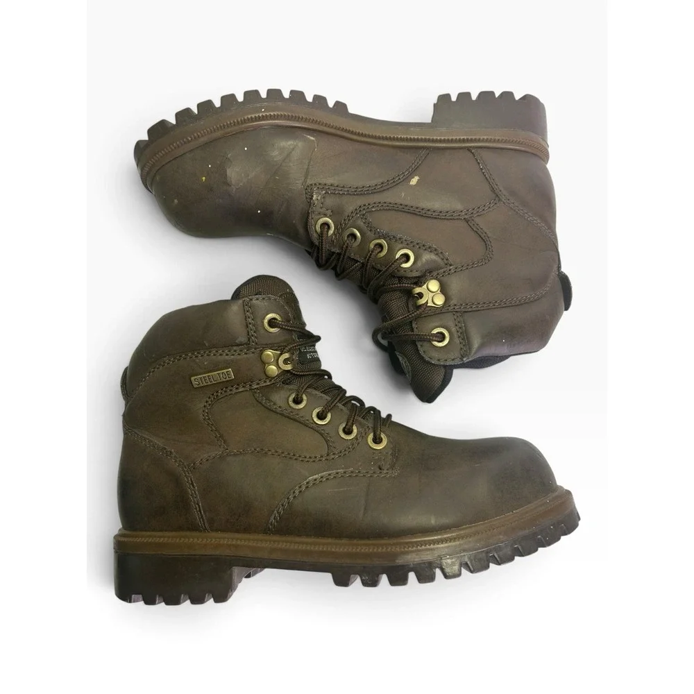Workforce Men's 7.5 Brown Leather Steel Toe Industrial Work Boots Oil Resistant